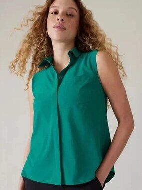 Athleta Everlasting Tank Emerald Green Sleeveless Button Up Blouse